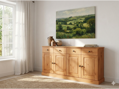 Balcão buffet aparador de madeira em cera com 4 portas e 2 gavetas | Coleção Mille